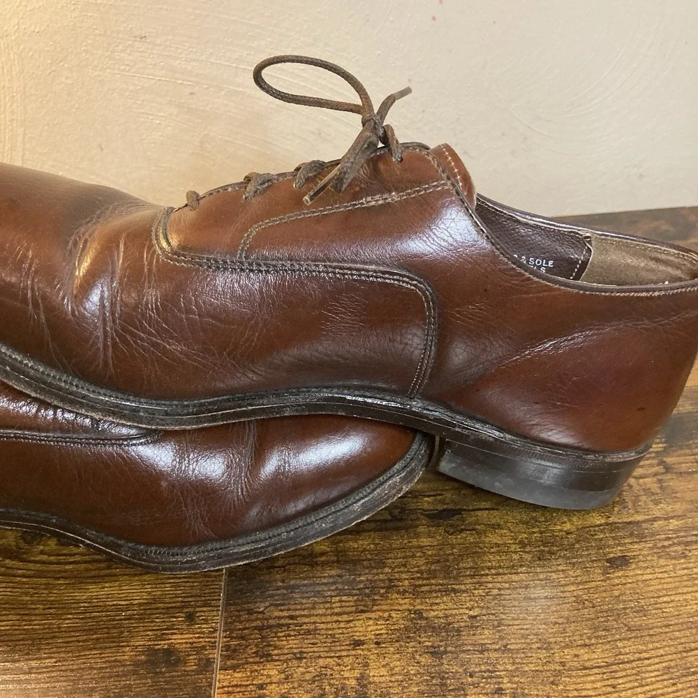 Crown Imperial Mens 11 D Plain Toe Derby Blucher Shoe Brown Leather Made USA Vtg